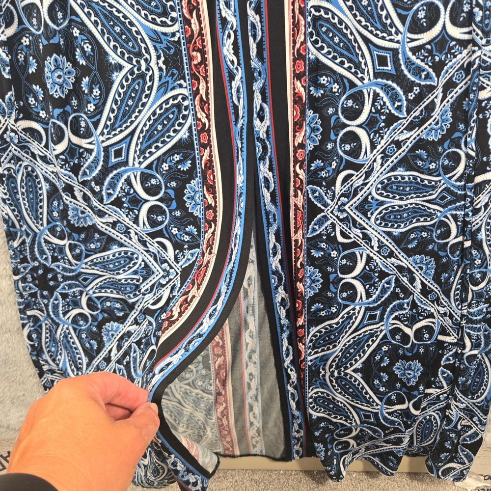 Cato Womens Blue Paisley Print V-Neck Maxi Dress Short Sleeve Front Slit Large - Picture 5 of 7